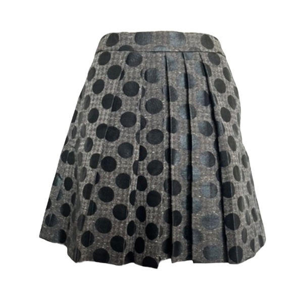 ARMANI EXCHANGE A-line Coated Wool Blend Polka-Dot Pleated Skirt in Gray/Black 6 - Picture 1 of 5